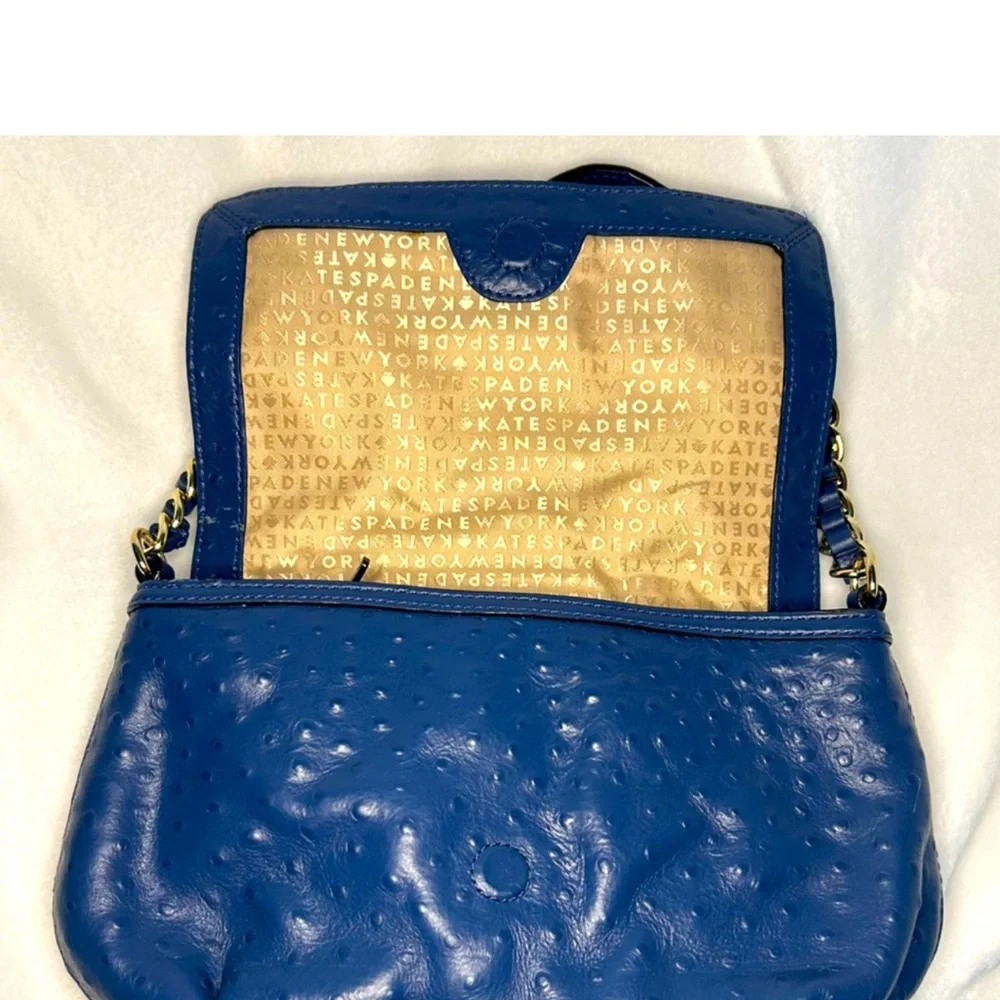 Kate Spade Blue Charm City Ostrich Shoulder Bag with Bow. Care Card included